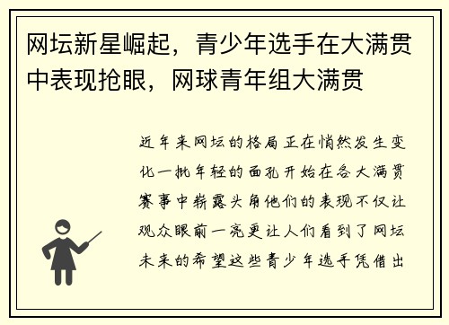 网坛新星崛起，青少年选手在大满贯中表现抢眼，网球青年组大满贯